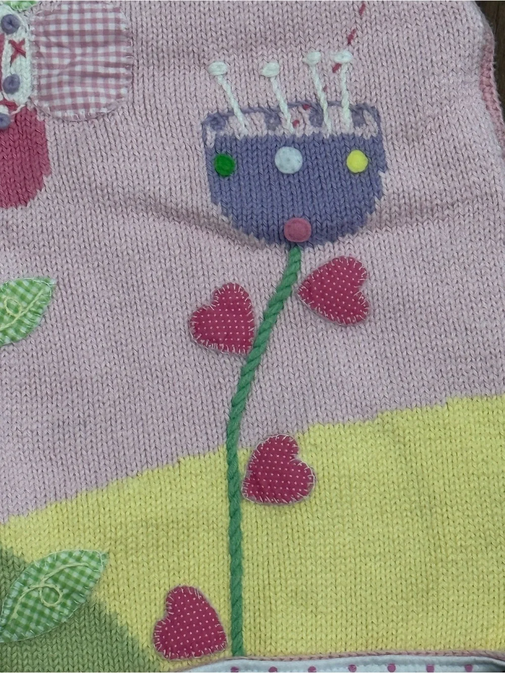 ArtWalk Knits For Kids Pink Cotton Garden Butterfly Bee Knit Baby Blanket 24x24